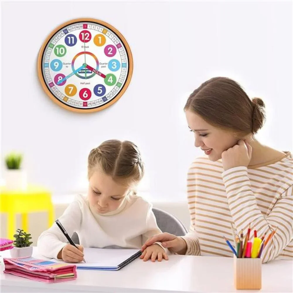 Kids Wall Clock for Bedroom, 10 inch Round Multi-Colored Learning